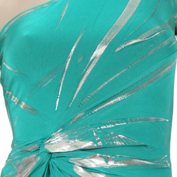 One Shoulder Teal/Foil Tunic Top/Mini Dress - Picture 3 of 6